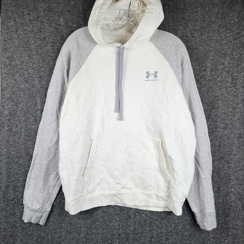 Under Armour Hoodie Womens Large White Gray Raglan Fleece Loose Fit Logo